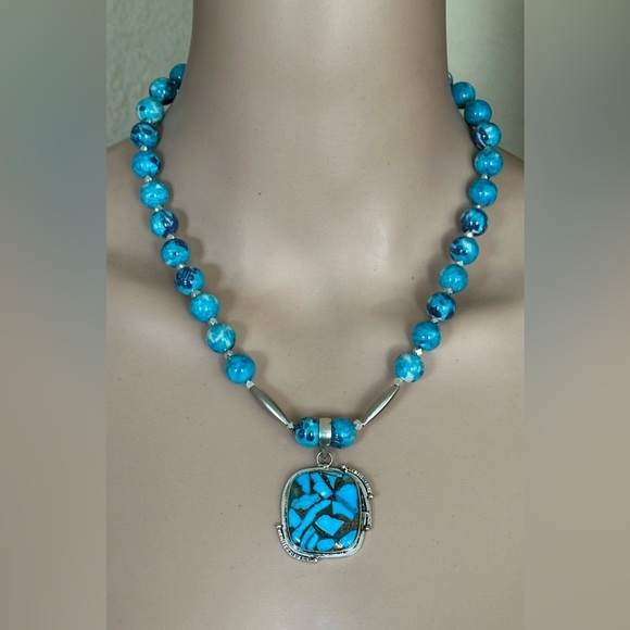 20 inch Blue & Gray Rain Flower Jade Bead Necklace NWOT - Picture 13 of 15